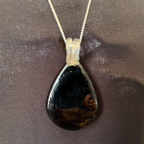 3D Graphic Blue Red & Green Dichroic Glass Pendant • Sterling Italian Chain - Picture 3 of 12